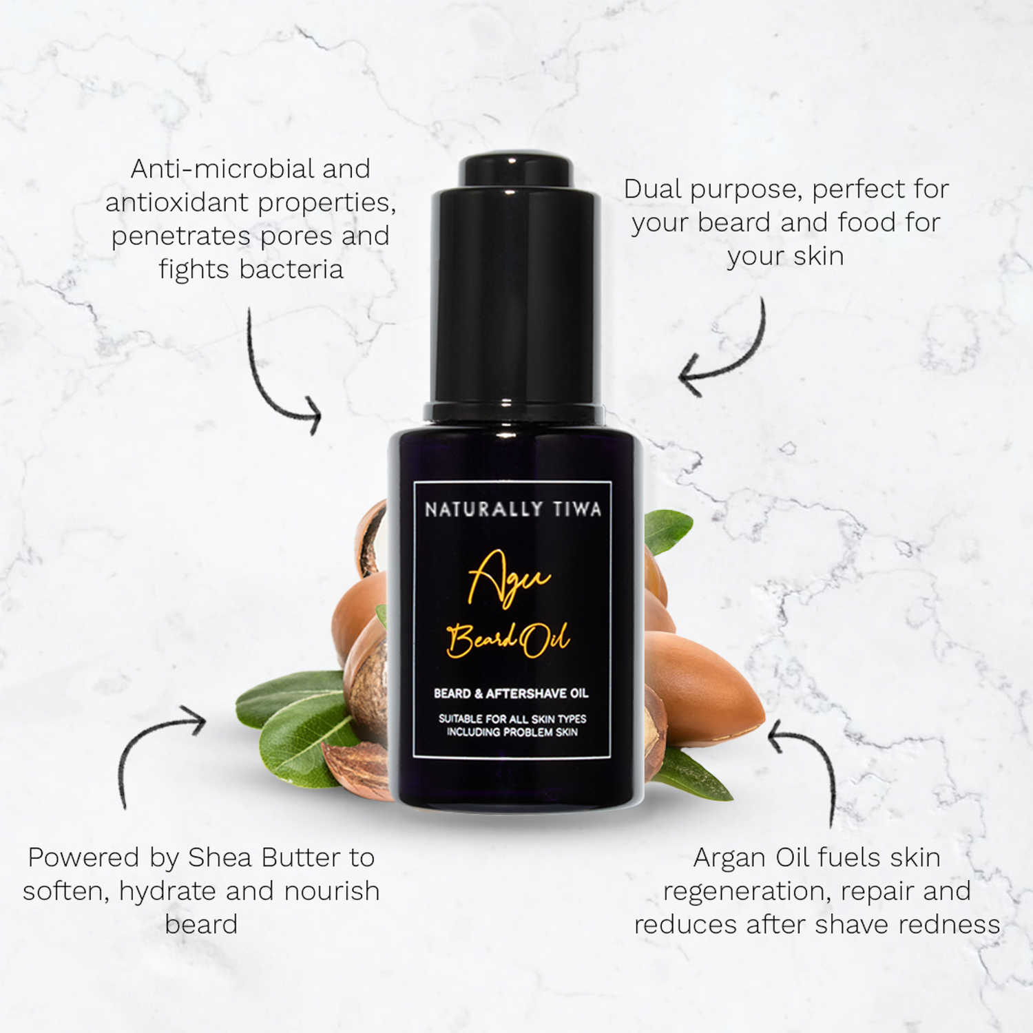 Naturally Tiwa Skincare AGU Beard Shave Oil 30ml sensitive skin, eczema, psoriasis, dry, dull and normal skin. Nourishes beard, Reduces redness, irritation, itching and razor bumps, Ingrown hairs.