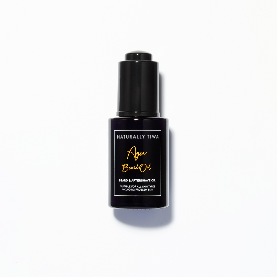 Naturally Tiwa Skincare AGU Beard Shave Oil 30ml sensitive skin, eczema, psoriasis, dry, dull and normal skin. Nourishes beard, Reduces redness, irritation, itching and razor bumps, Ingrown hairs.