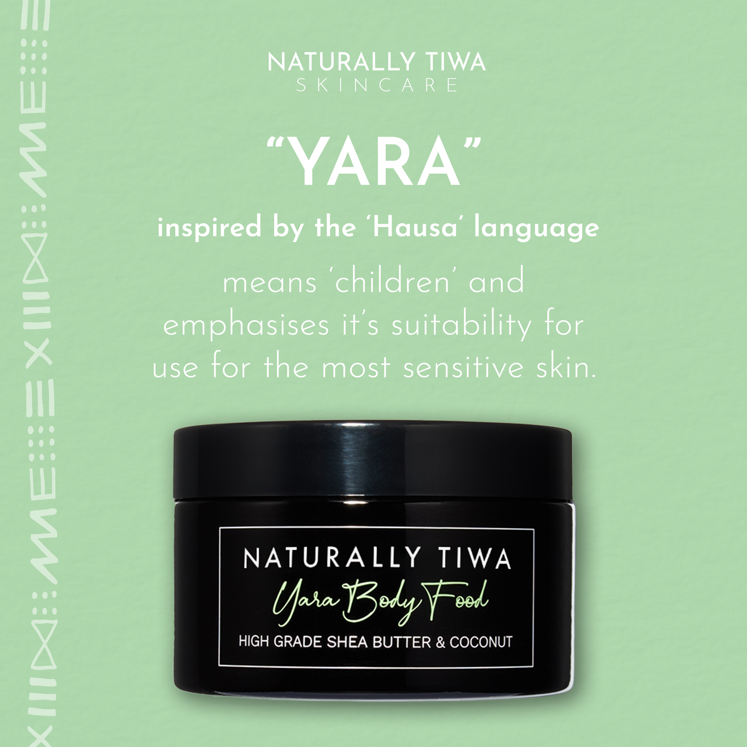 Naturally Tiwa Skincare YARA Body Food 250ml sensitive skin, eczema, psoriasis, rosacea, skin undergoing chemotherapy and radiotherapy and dry skin conditions.