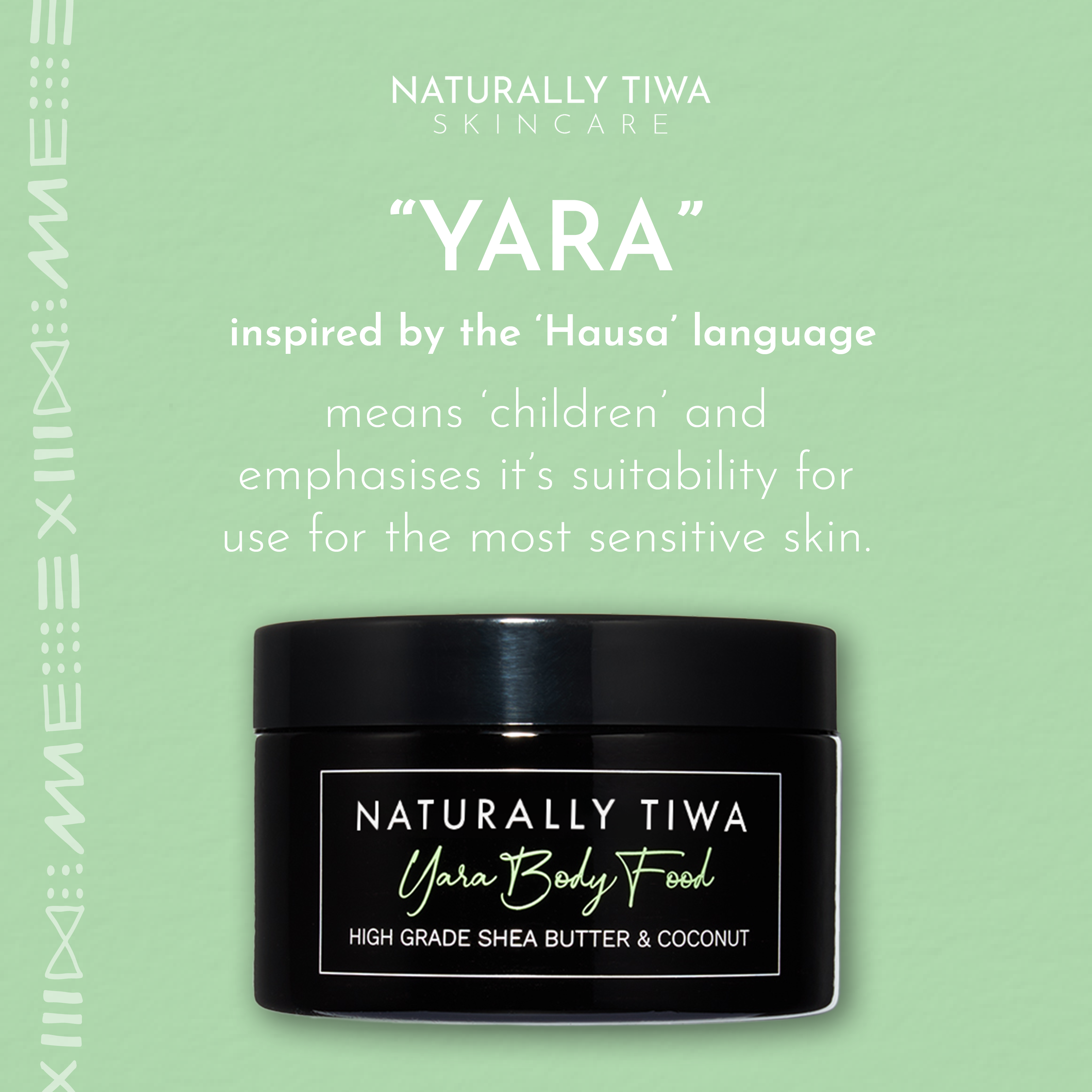 Naturally Tiwa Skincare YARA Body Food 250ml sensitive skin, eczema, psoriasis, rosacea, skin undergoing chemotherapy and radiotherapy and dry skin conditions.