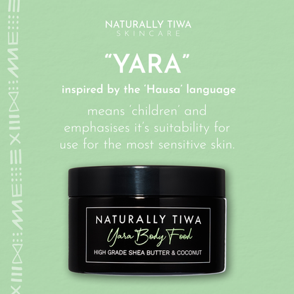 Naturally Tiwa Skincare YARA Body Food 250ml sensitive skin, eczema, psoriasis, rosacea, skin undergoing chemotherapy and radiotherapy and dry skin conditions.